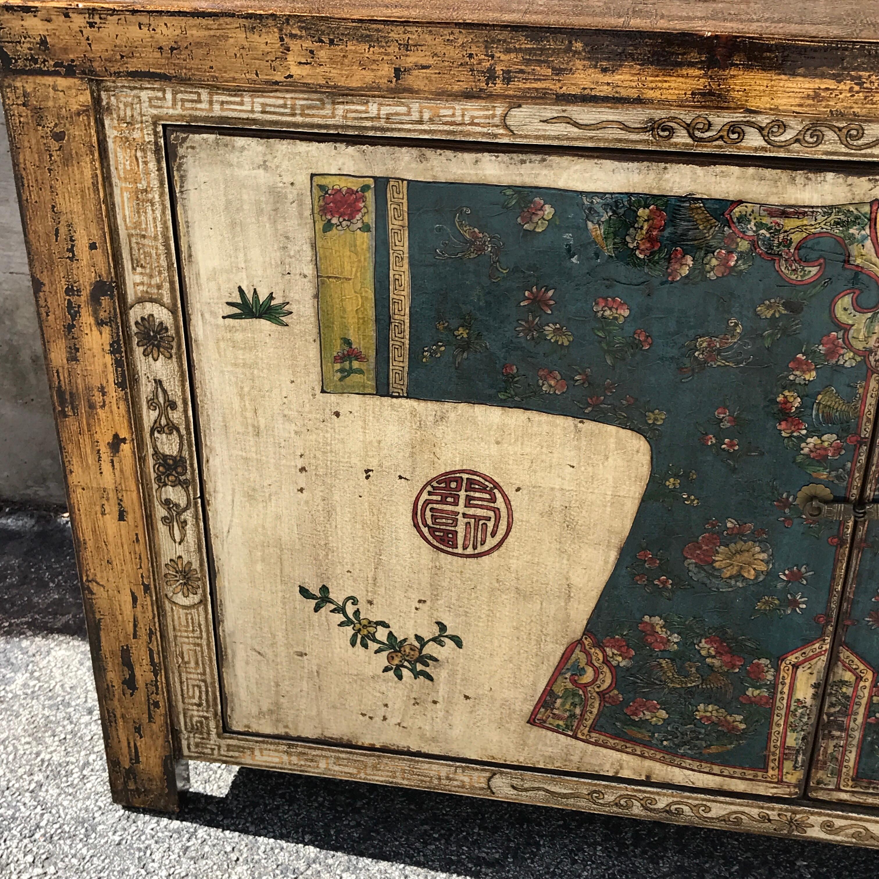 Chinese Robe Motif Lacquered Cabinet In Good Condition In Atlanta, GA