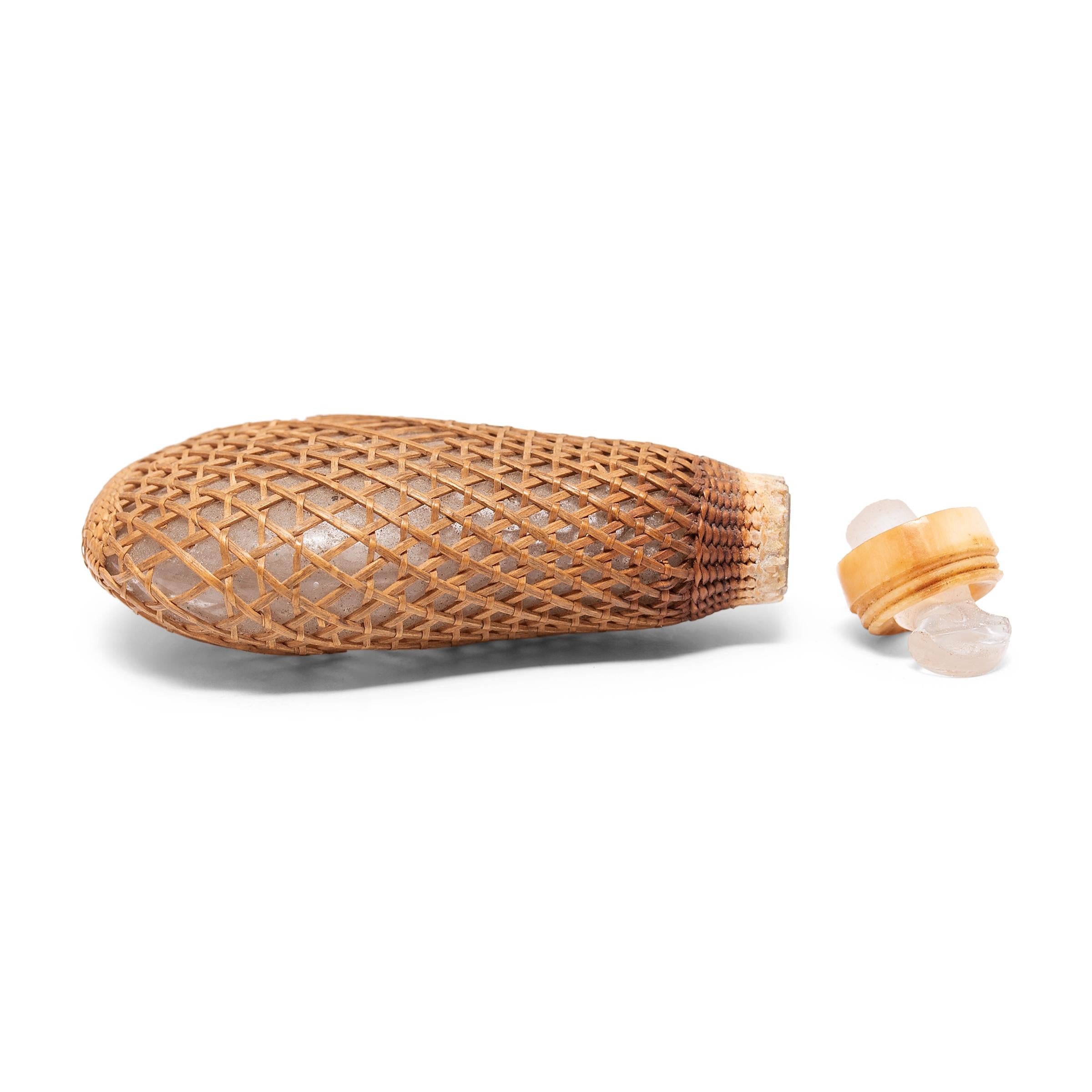 Chinese Rock Crystal Snuff Bottle with Woven Exterior, c. 1900 In Fair Condition In Chicago, IL