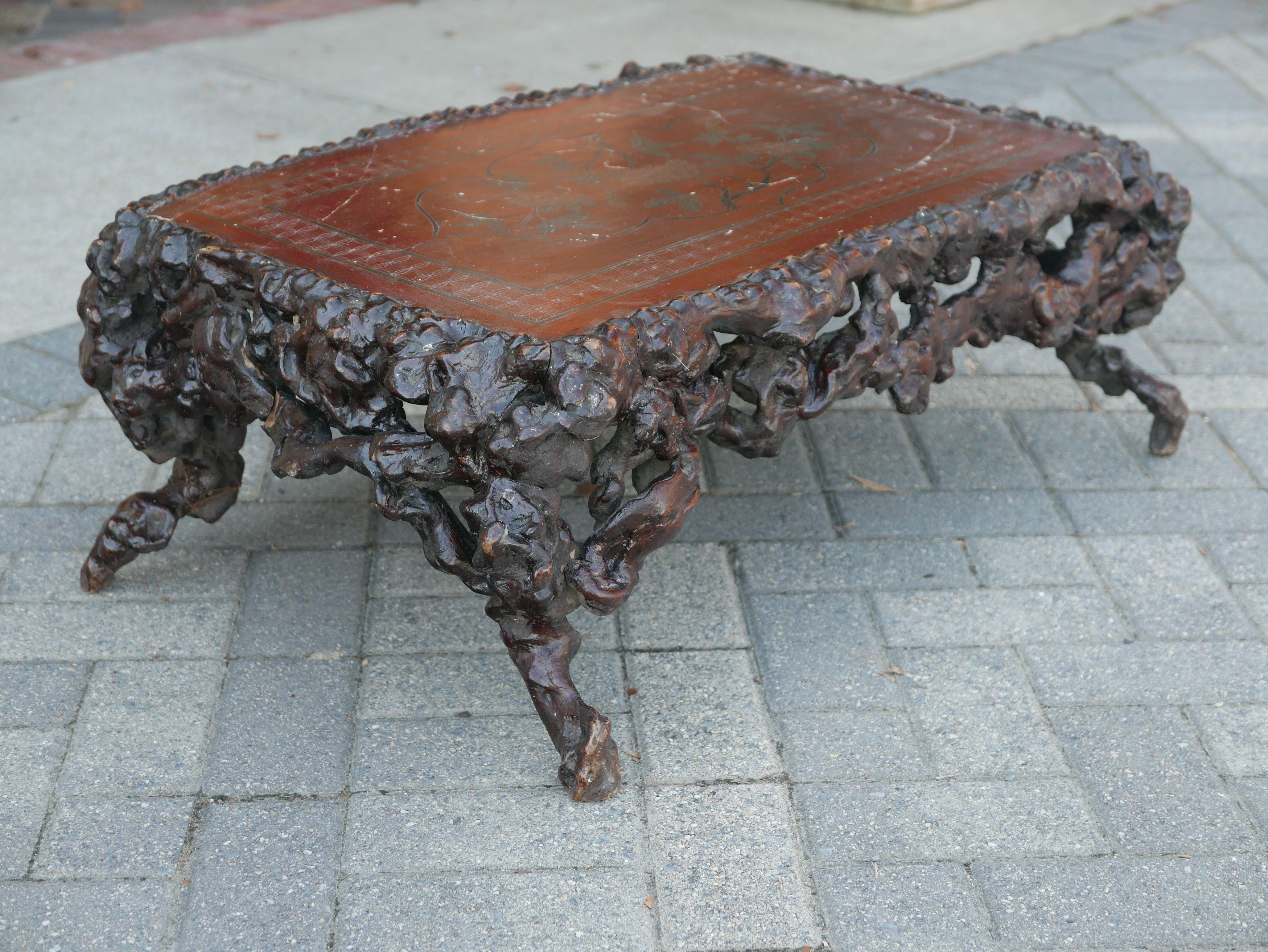 Other Chinese Rootwood Low Table with Lacquer Top For Sale