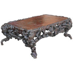 Chinese Rootwood Low Table with Lacquer Top