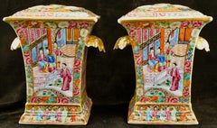 Chinese Rose Canton Pair of Bough Pots