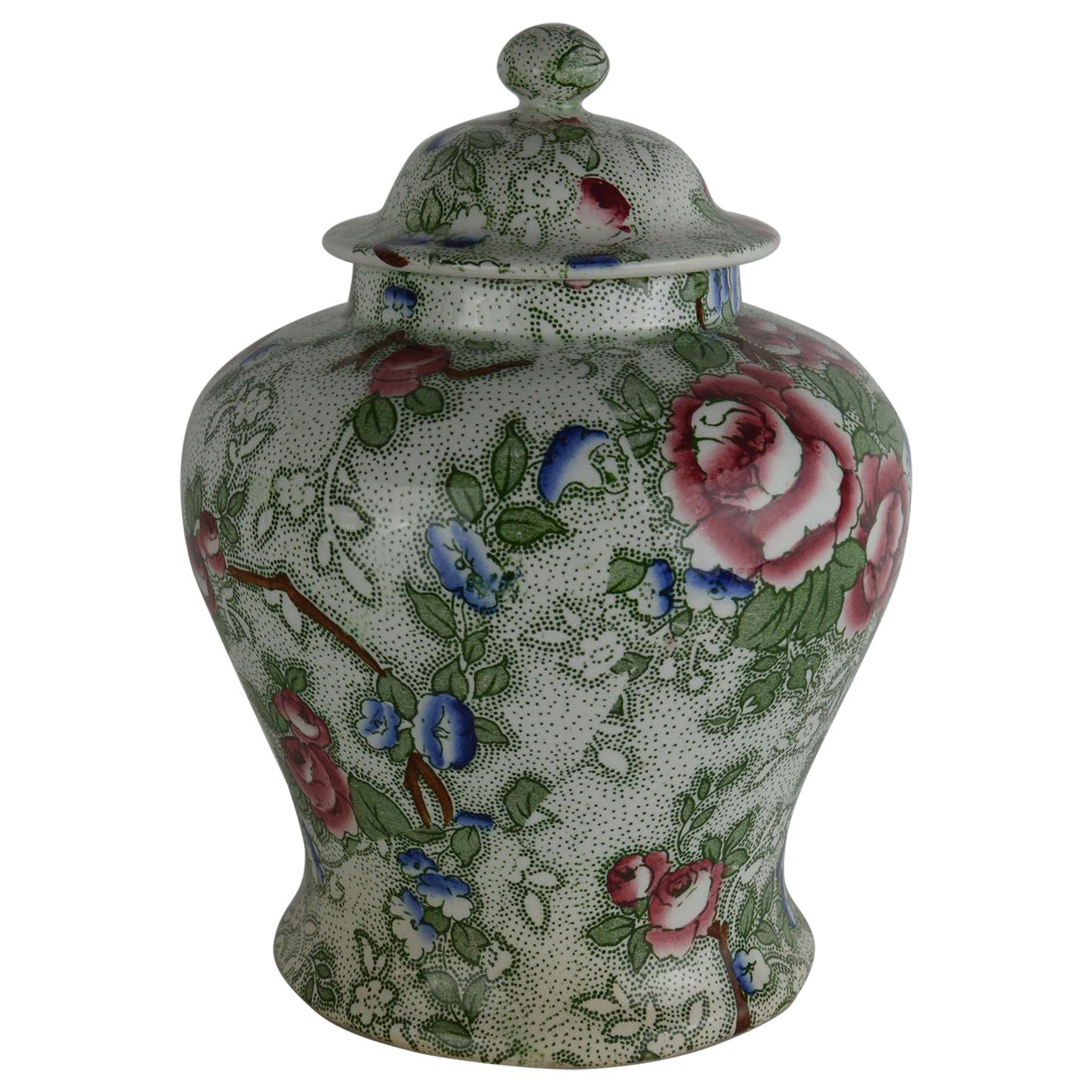 Chinese Rose Chintz Pottery Cover Vase, English, 1920s