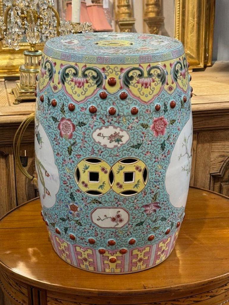 Chinese Rose Famille Garden Seat For Sale 1