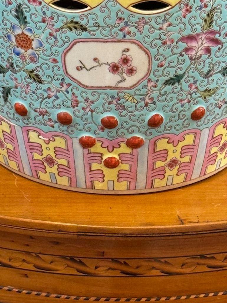 Chinese Rose Famille Garden Seat For Sale 2