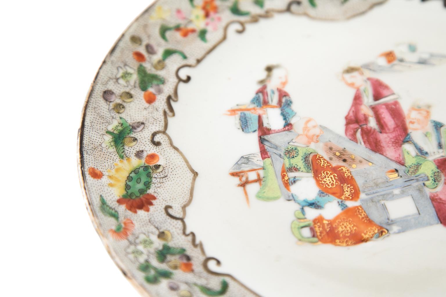 Hand-Painted Chinese Rose Mandarin Plate For Sale
