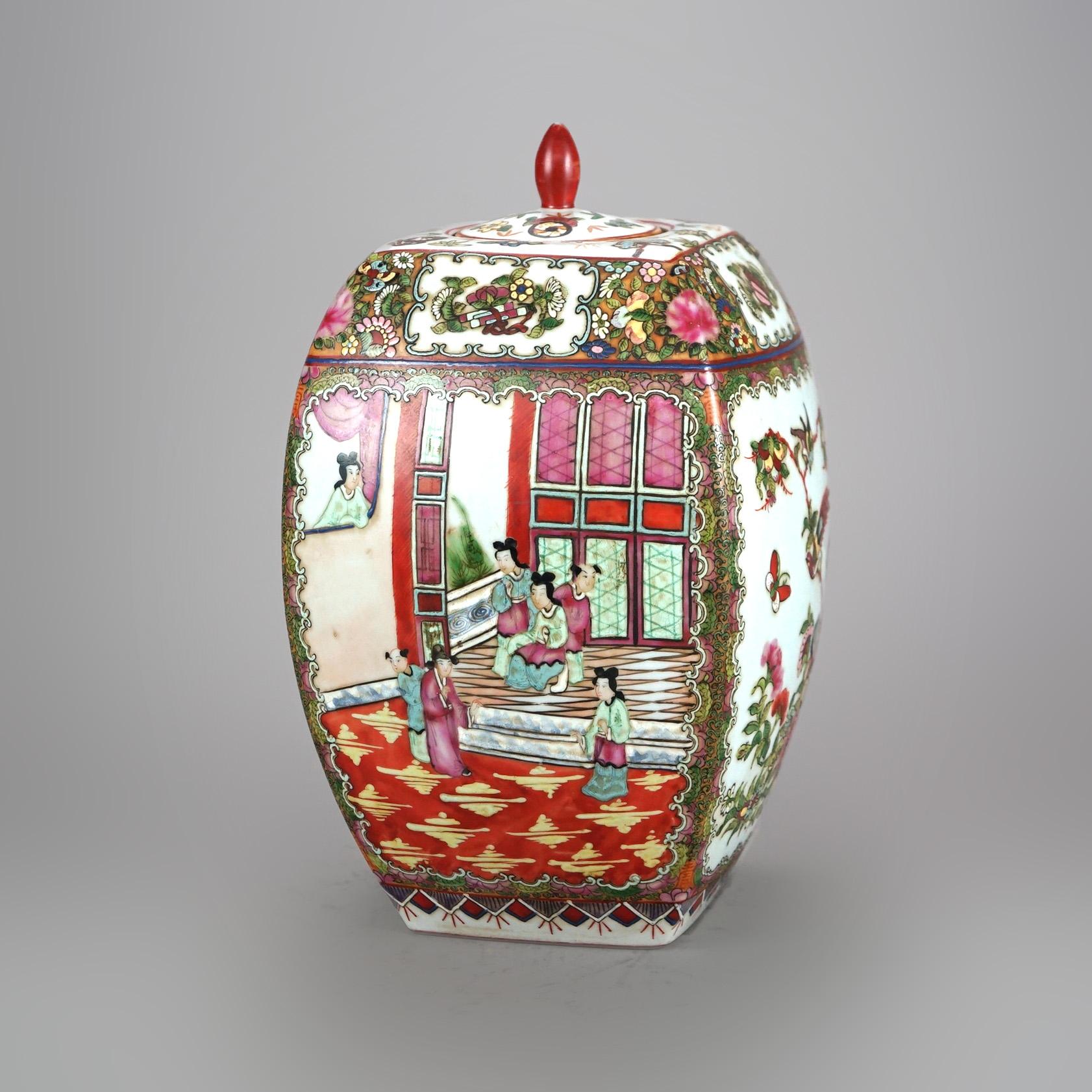 20th Century Chinese Rose Medallion Enameled Porcelain Lidded Urn 20thC For Sale