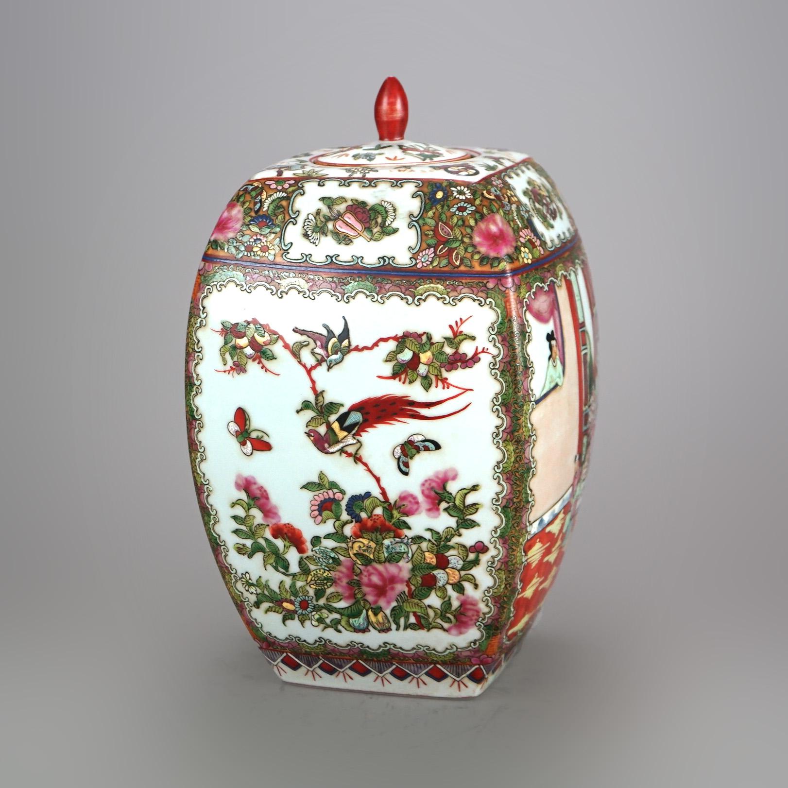 Chinese Rose Medallion Enameled Porcelain Lidded Urn 20thC For Sale 1