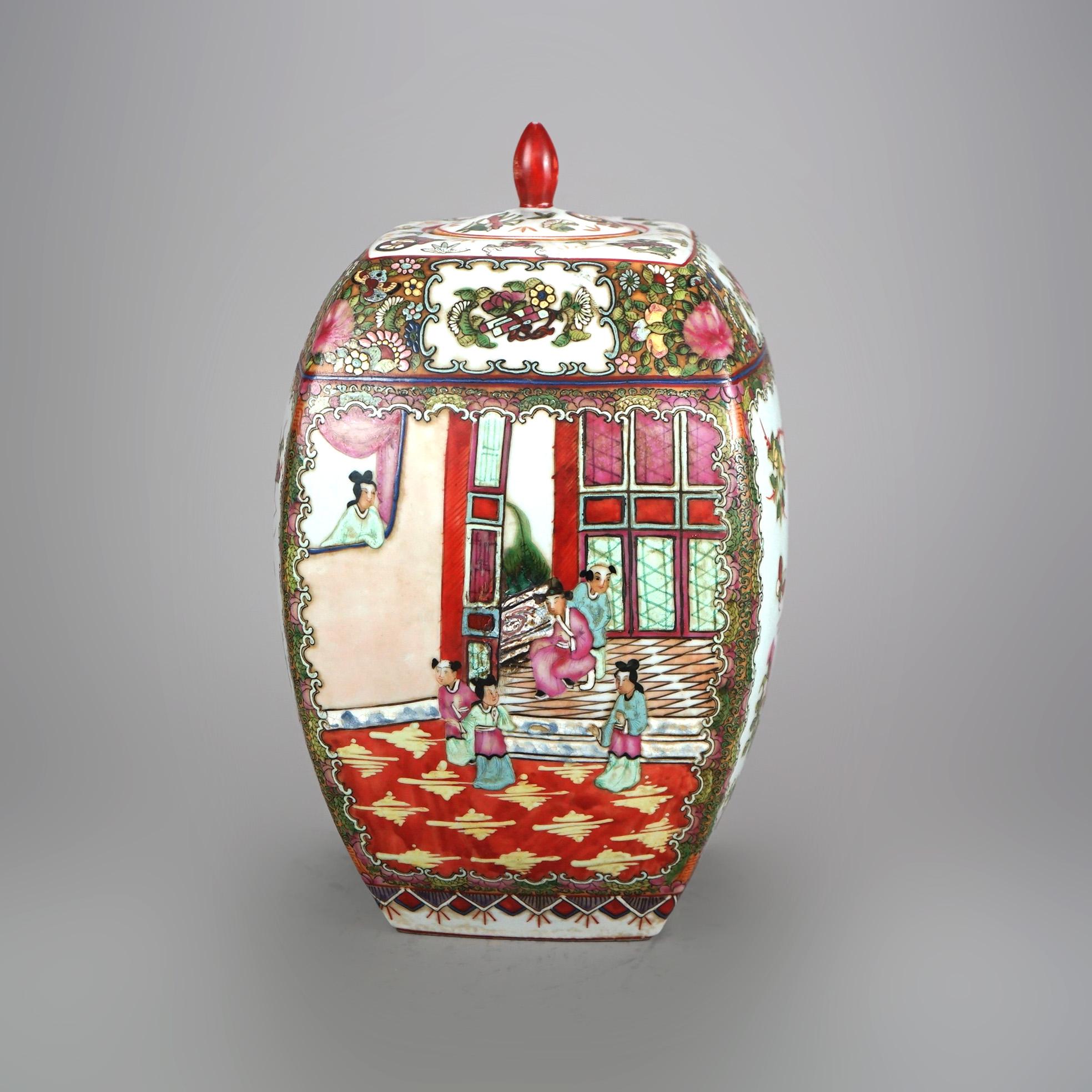 Chinese Rose Medallion Enameled Porcelain Lidded Urn 20thC For Sale 2