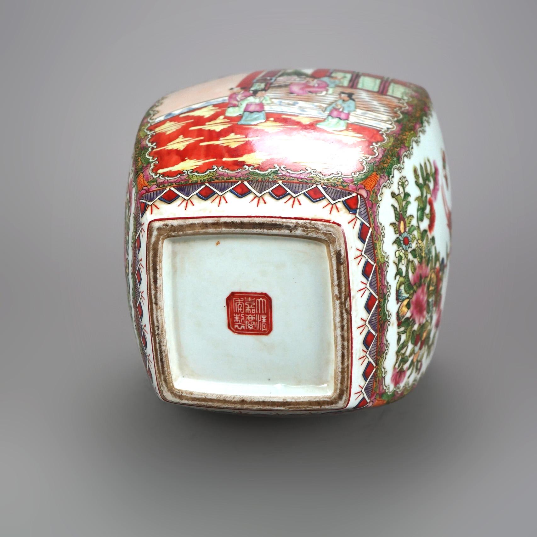 Chinese Rose Medallion Enameled Porcelain Lidded Urn 20thC For Sale 3