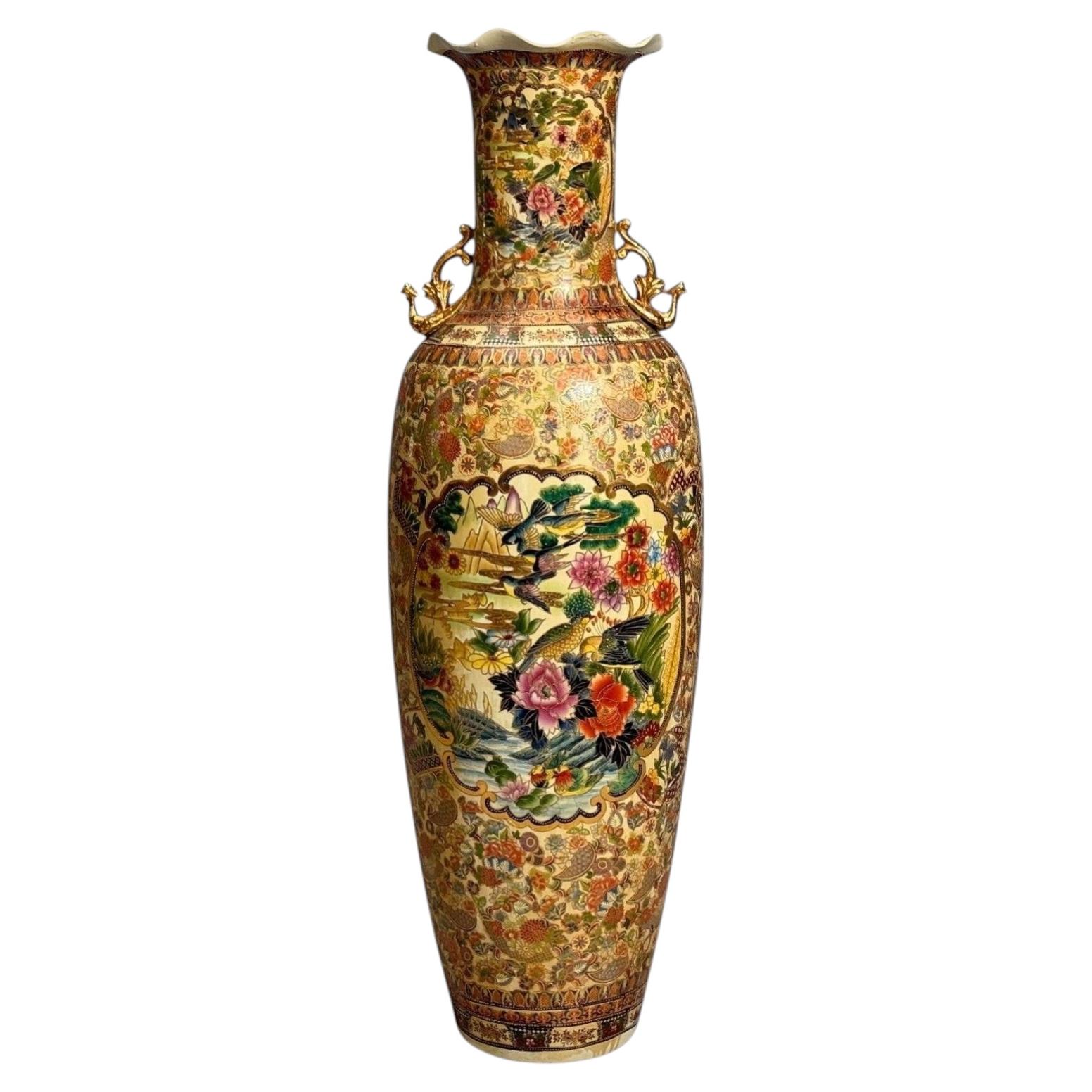 Médaillon en forme de rose chinoise, vase de sol monumental, porcelaine, dorée, Chine, C.20 C.