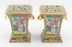 Chinese Rose Medallion Porcelain Bough Pots, Pair