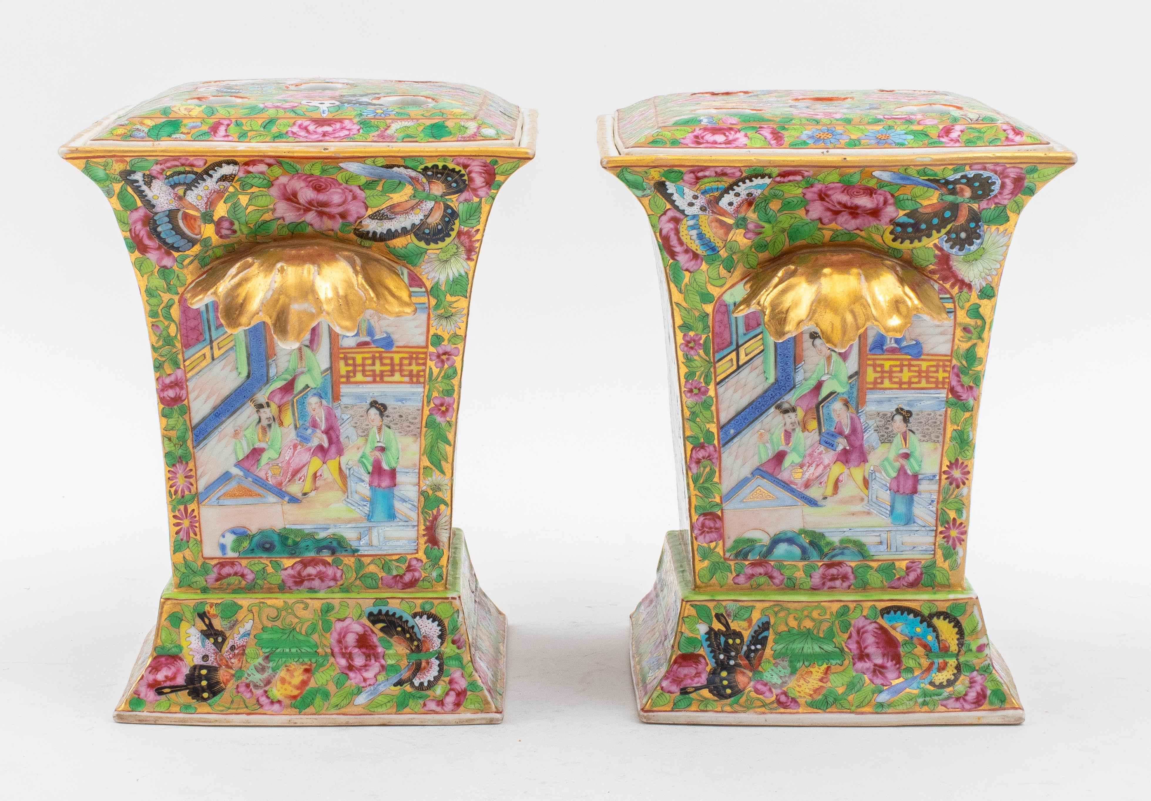 Chinese Rose Medallion Porcelain Bough Pots, Pair 1
