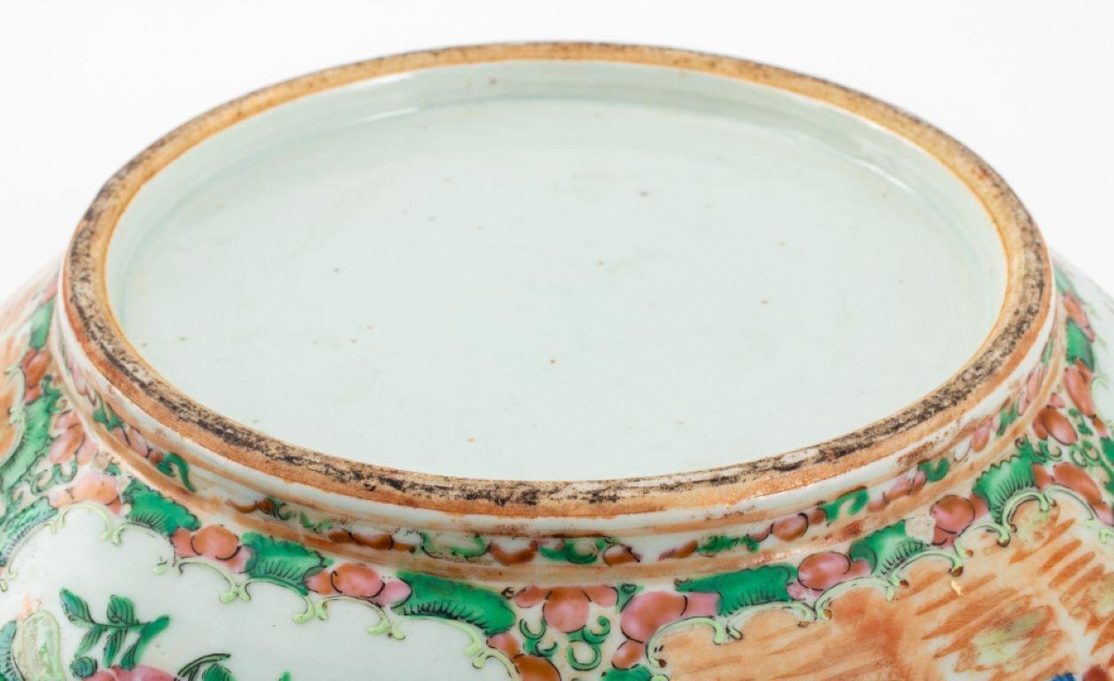 Chinese Rose Medallion Porcelain Punch Bowl For Sale 2