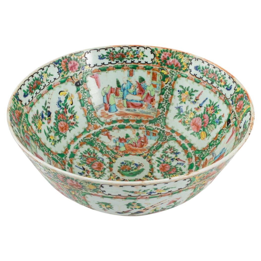 Chinese Rose Medallion Porcelain Punch Bowl For Sale