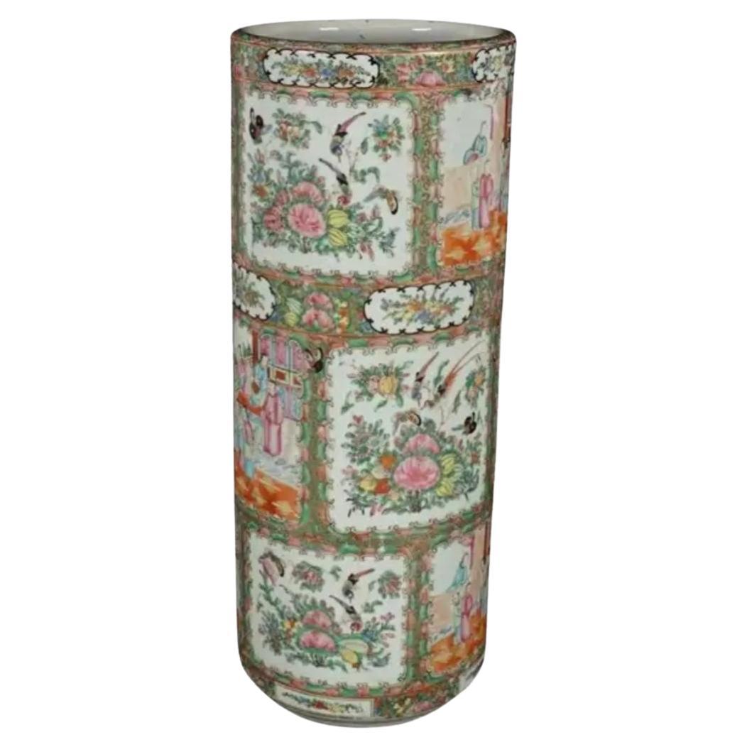 Chinese Rose Medallion Umbrella Stand For Sale