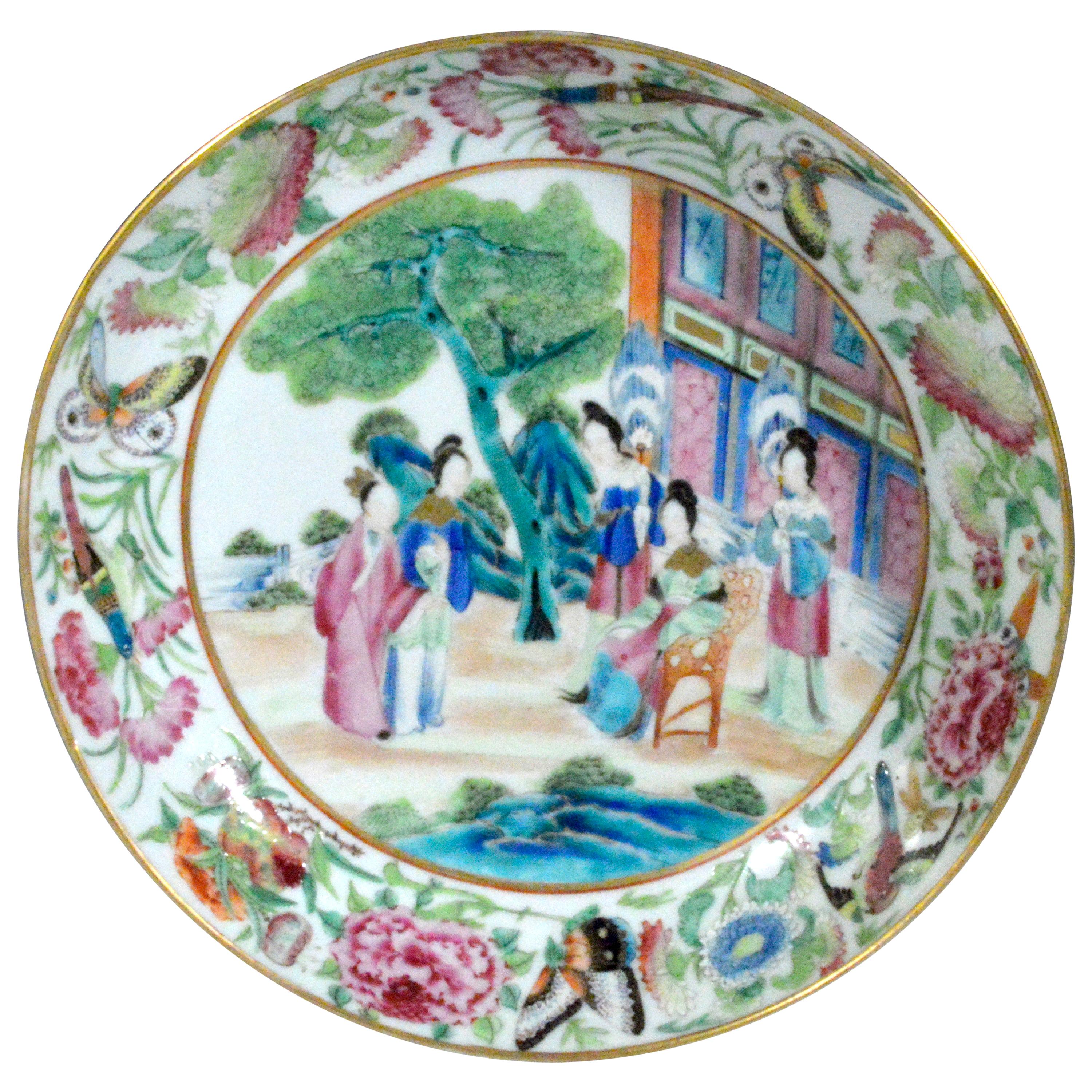 Chinese Rose Porcelain Mandarin Saucer Dish, Early 19th Centuy
