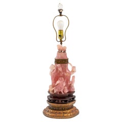 Antique Chinese Rose Quartz Mounted Lamp