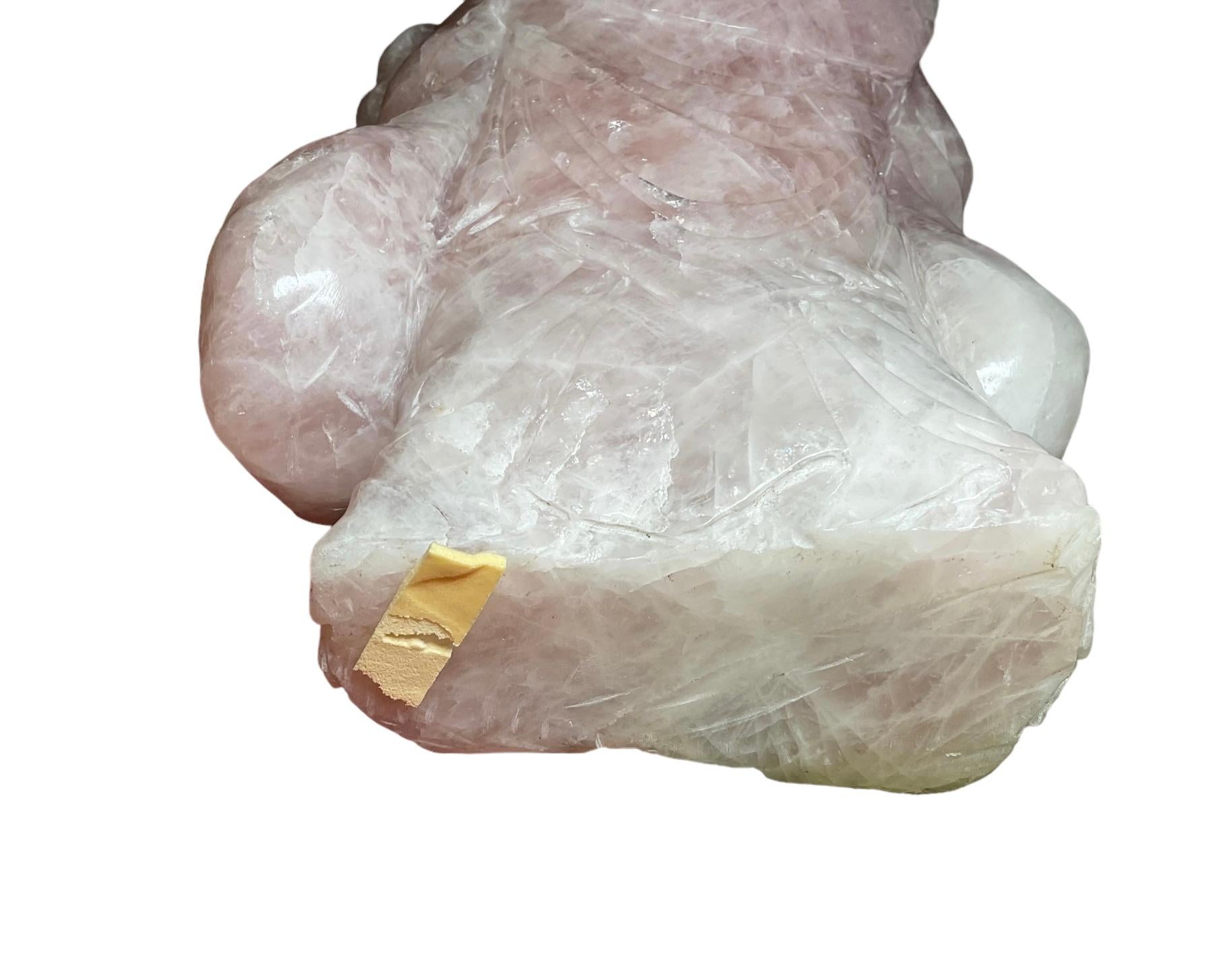 Chinese Rose Quartz Sculpture of a Chinese Man Holding a Ruyi Scepter For Sale 3