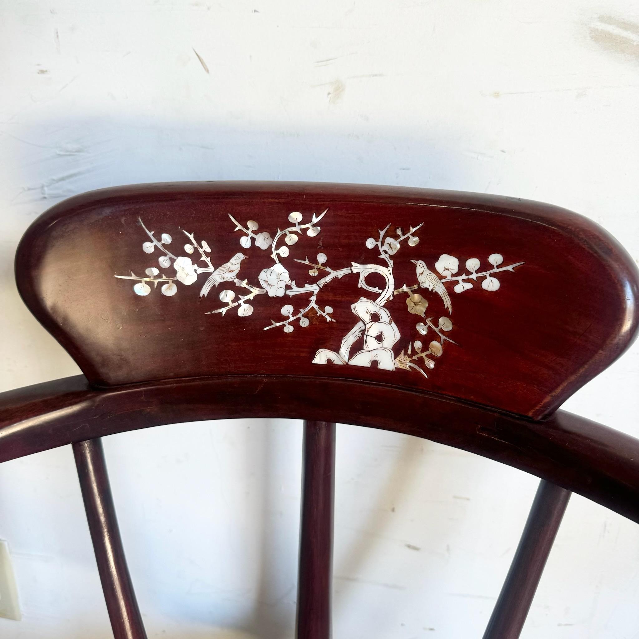 Chinese Rose Wood With Mother of Pearl Inlay Corner Chairs - a Pair In Good Condition For Sale In Delray Beach, FL