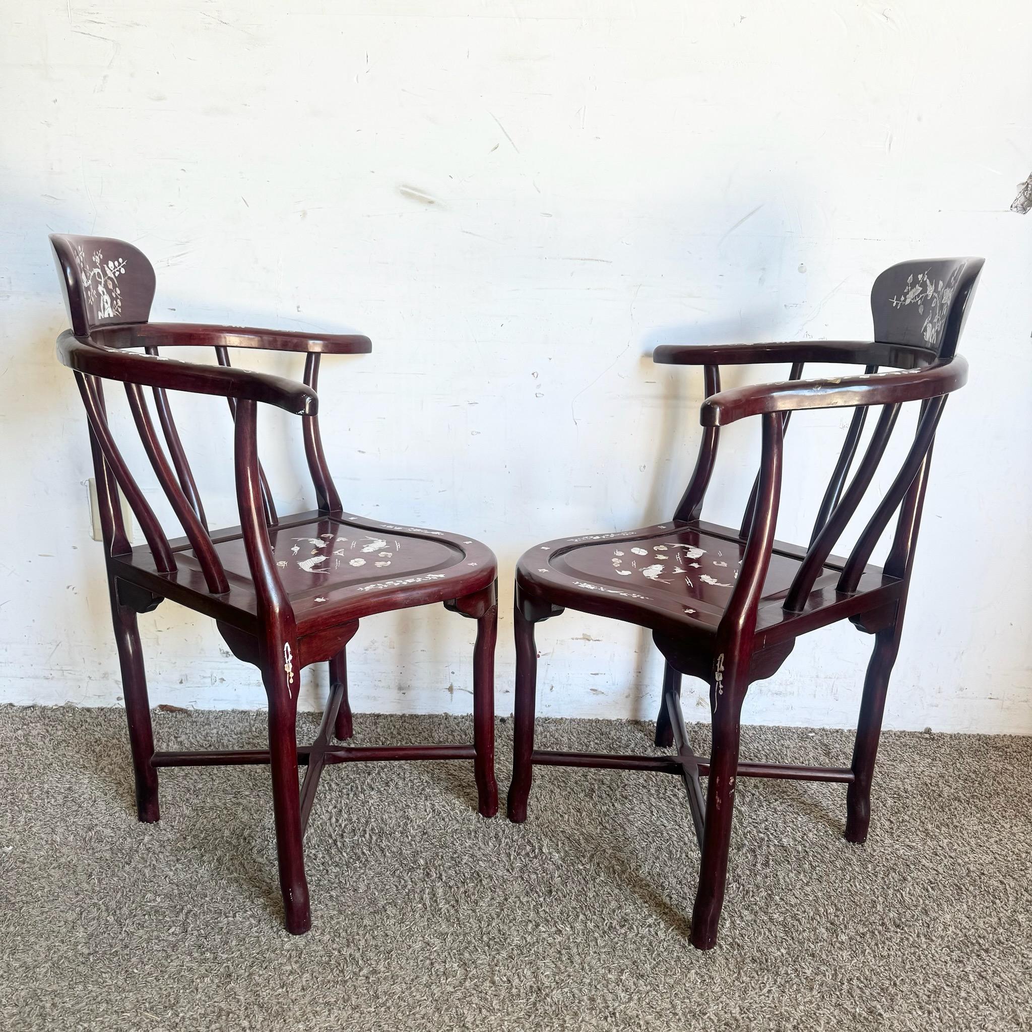 Chinese Rose Wood With Mother of Pearl Inlay Corner Chairs - a Pair For Sale 2