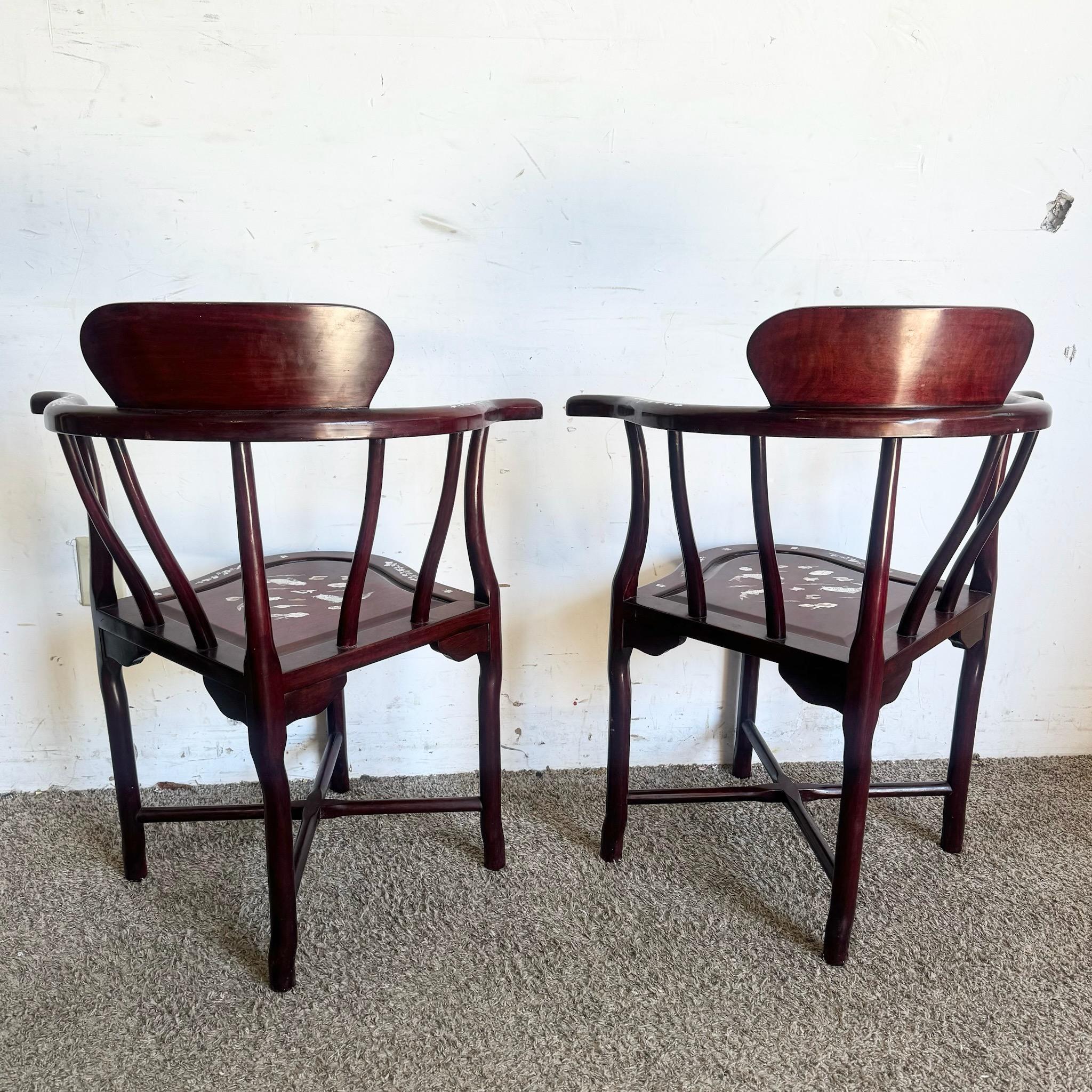 Chinese Rose Wood With Mother of Pearl Inlay Corner Chairs - a Pair For Sale 4