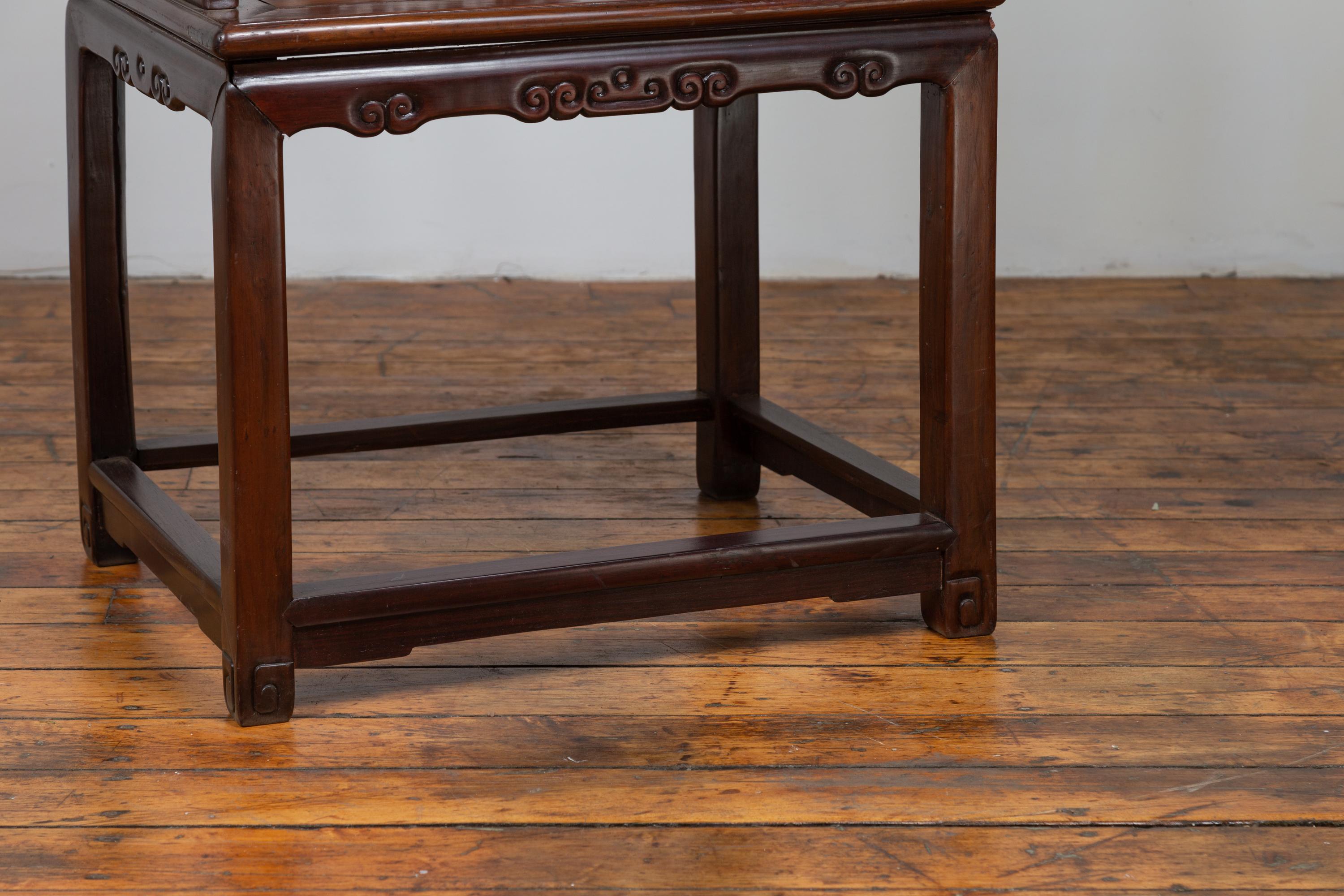 Chinese Rosewood 19th Century Chair with Hand-Carved Back and Arm Supports 6