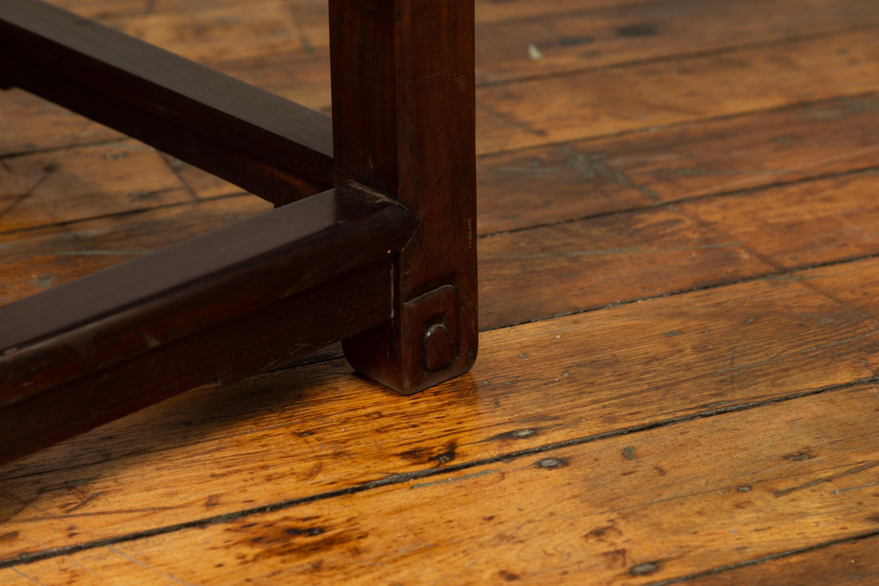 Chinese Rosewood 19th Century Chair with Hand Carved Back and Arm Supports For Sale 5