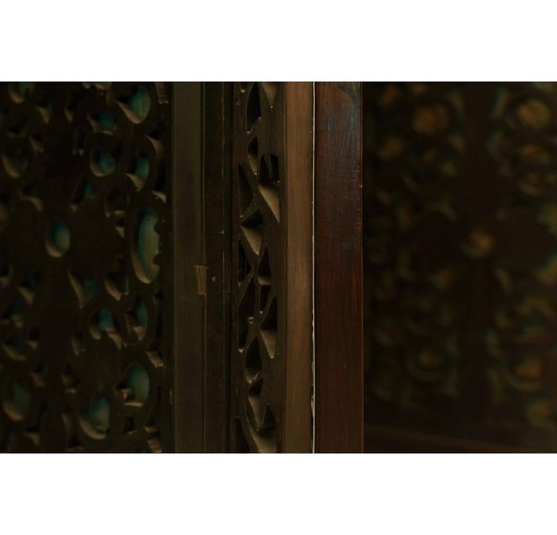 Hand-Carved Chinese Rosewood 4-Fold Screen