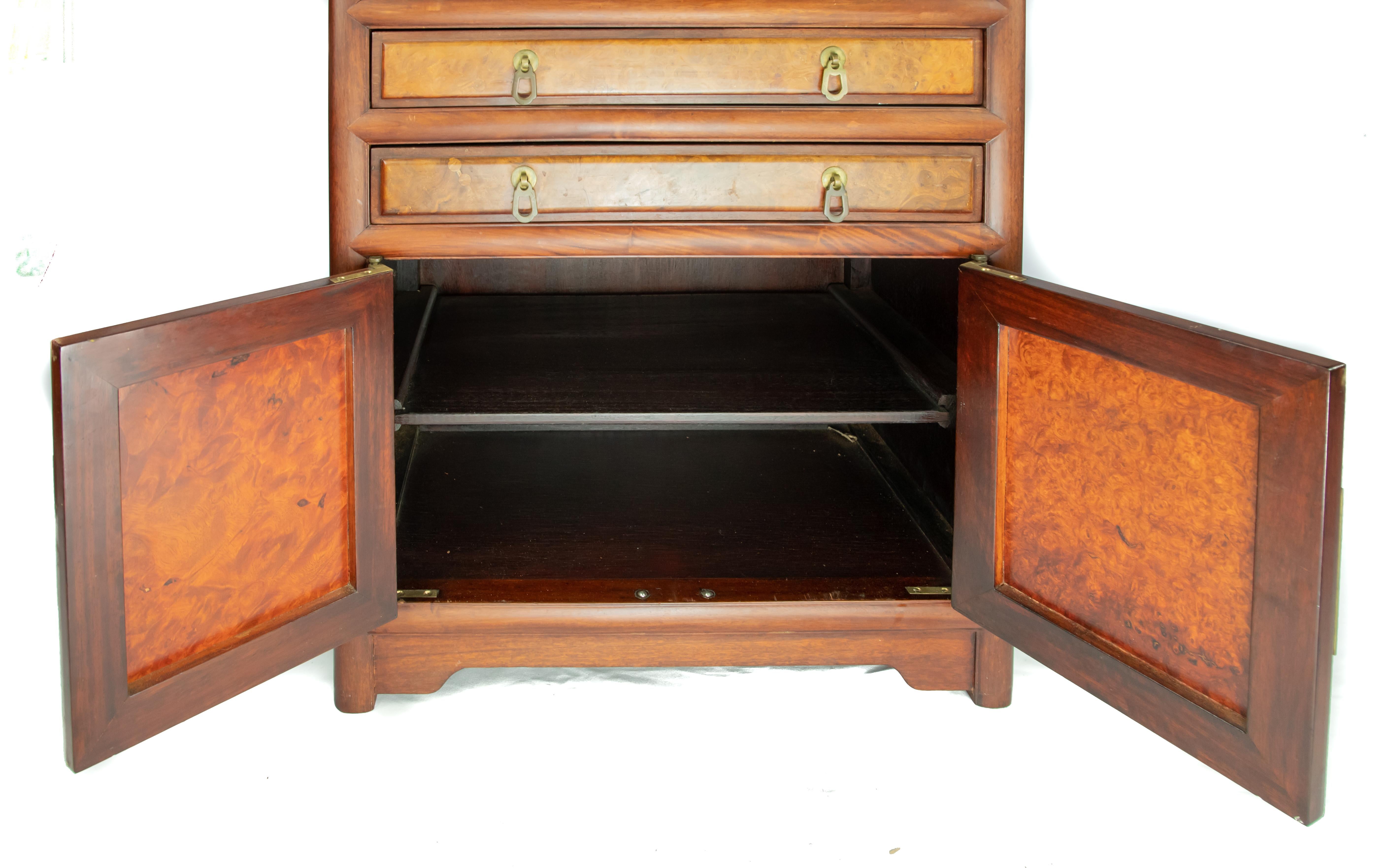 American Chinese Rosewood and Burl Flatware Chest, Mid-20th Century