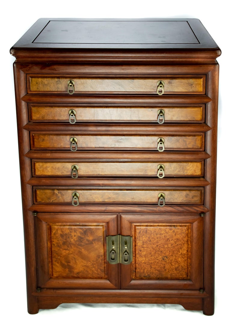 Chinese Rosewood and Burl Flatware Chest, Mid20th Century at 1stDibs