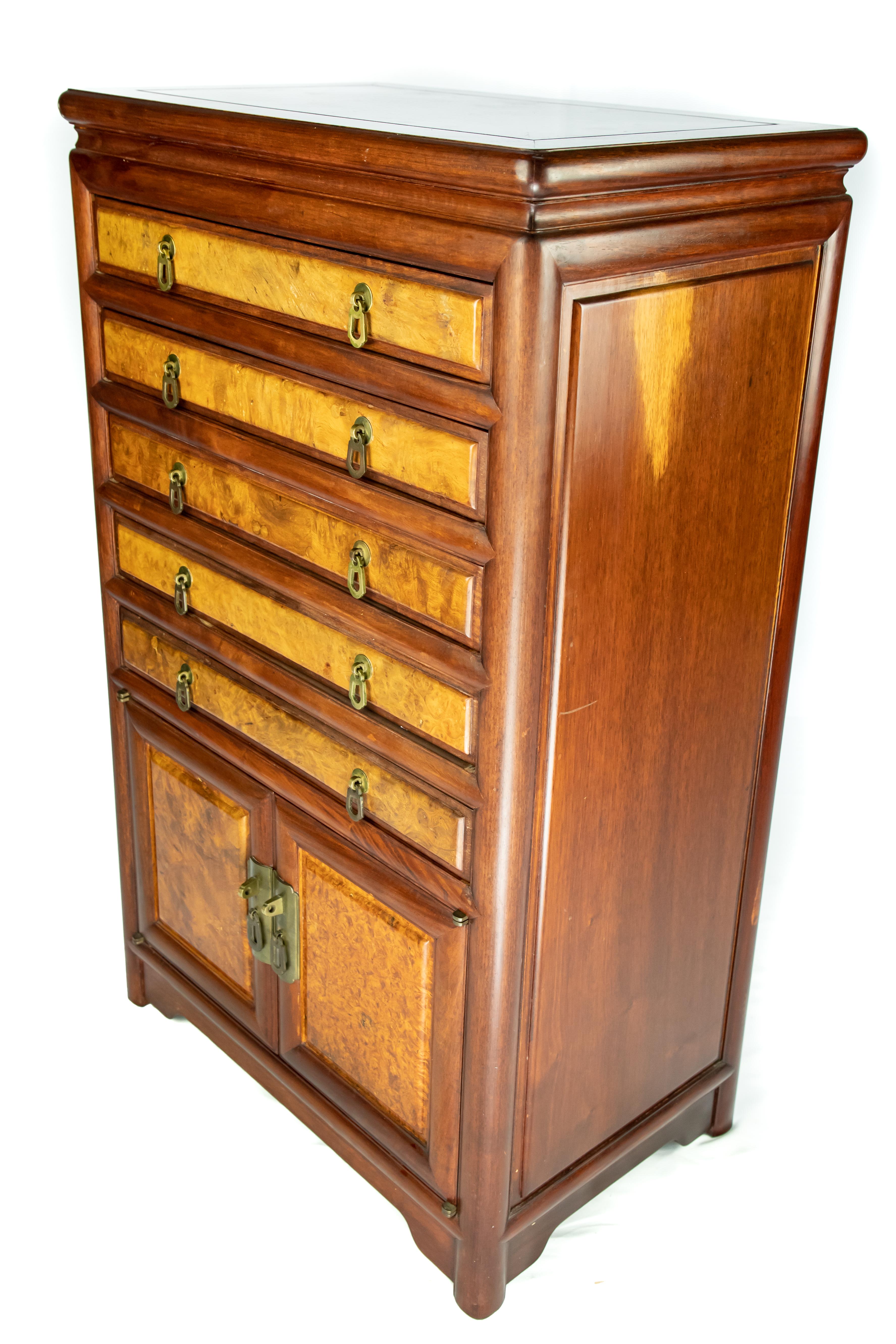 19th Century Chinese Rosewood and Burl Flatware Chest, Mid-20th Century