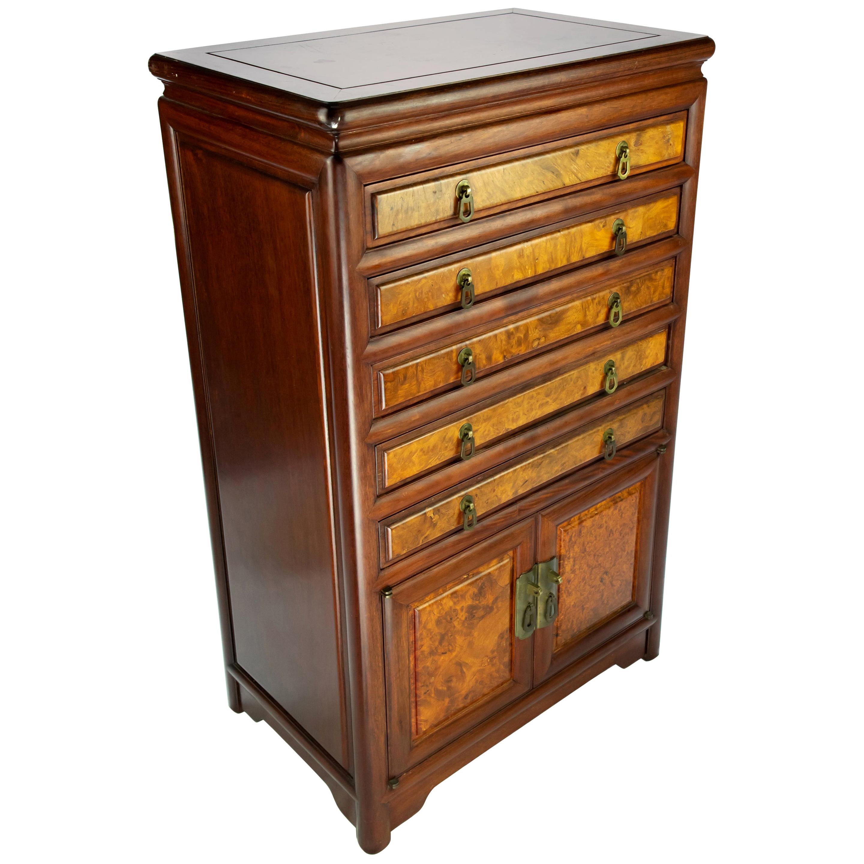 Chinese Rosewood and Burl Flatware Chest, Mid-20th Century