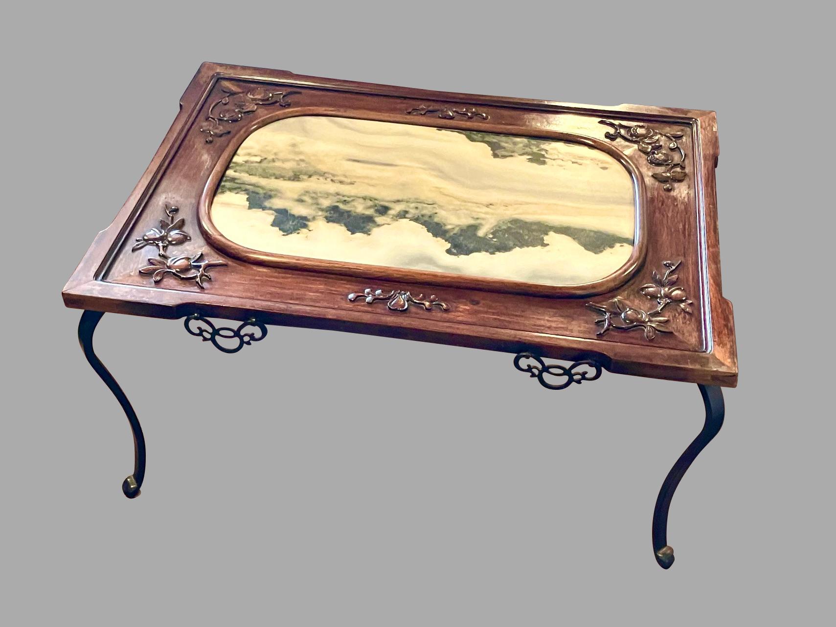 XIXe siècle Panneau d'insertion en marbre de bois dur chinois Now A Low Table