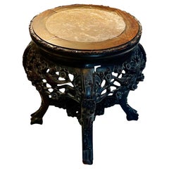 Antique Chinese Rosewood And Marble Stand