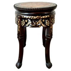 Chinese Rosewood and Mother-of-Pearl Inlaid Marble Top Plant Stand