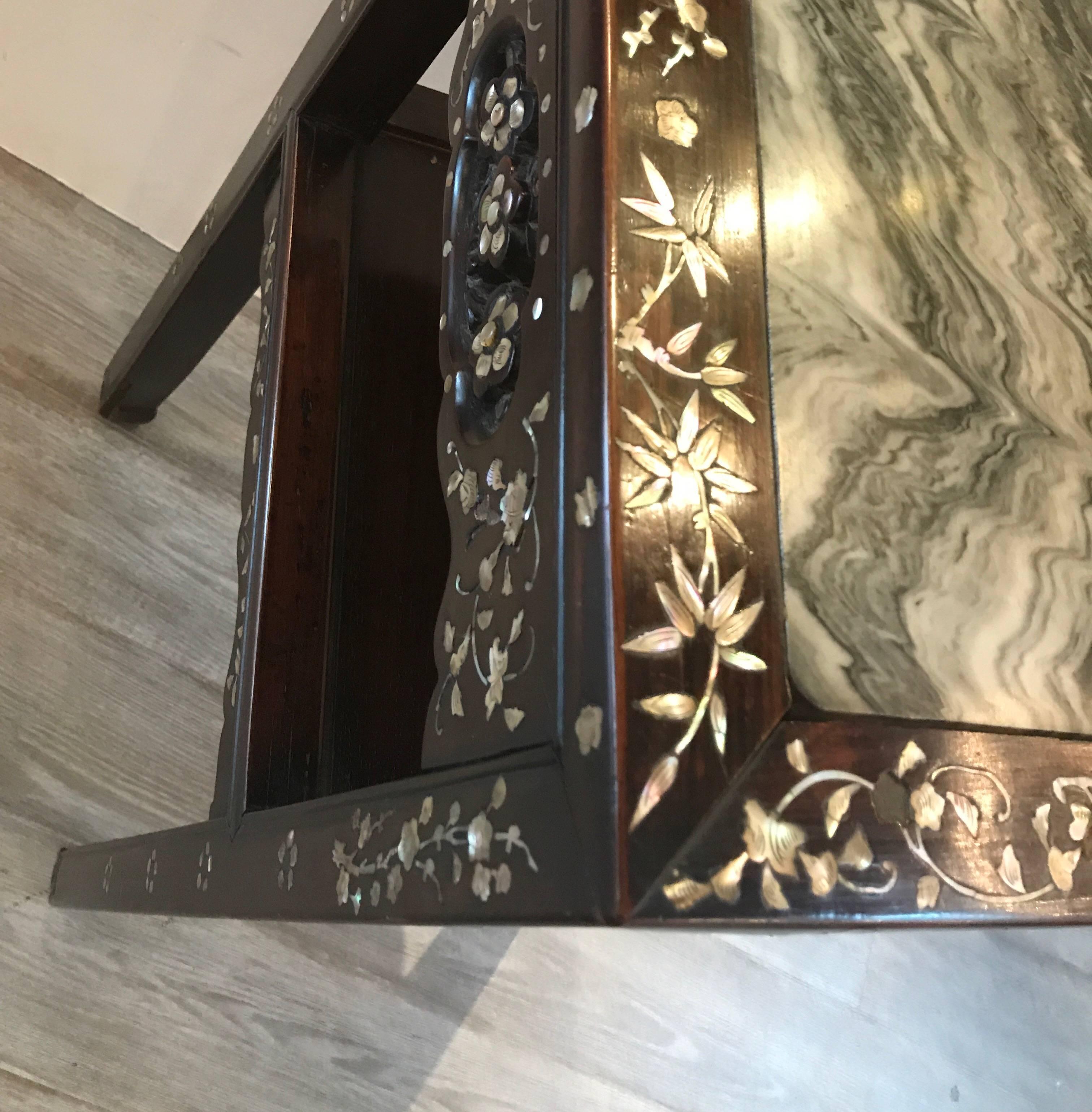 Chinese Rosewood and Mother of Pearl Stand with Dream Stone Top In Excellent Condition In Lambertville, NJ