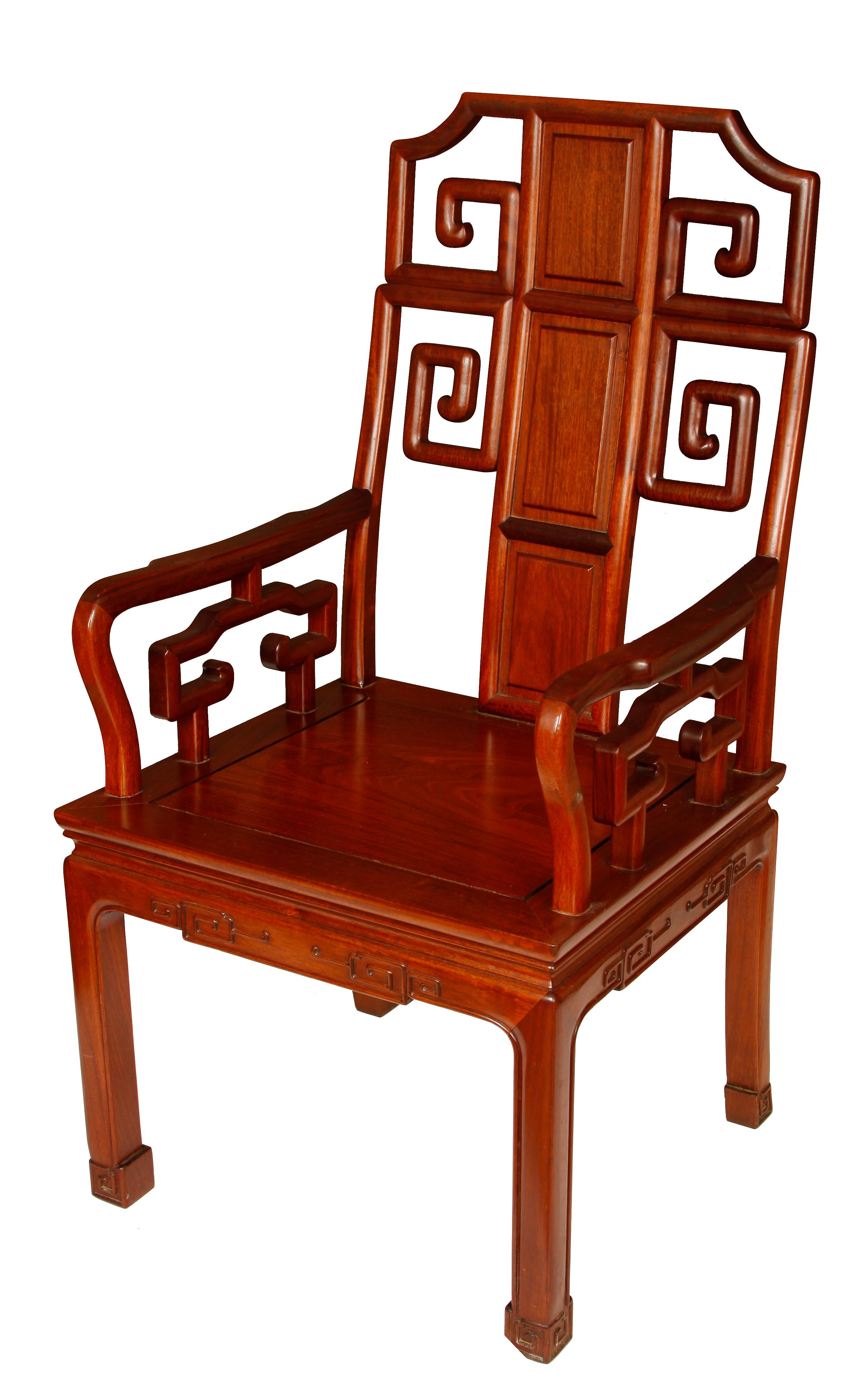 Chinese rosewood, Asian fretwork armchair.