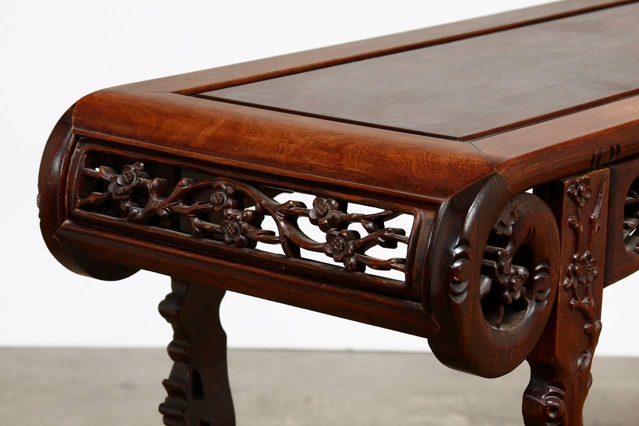 Chinese Rosewood Carved Altar Console Table In Excellent Condition In Rio Vista, CA