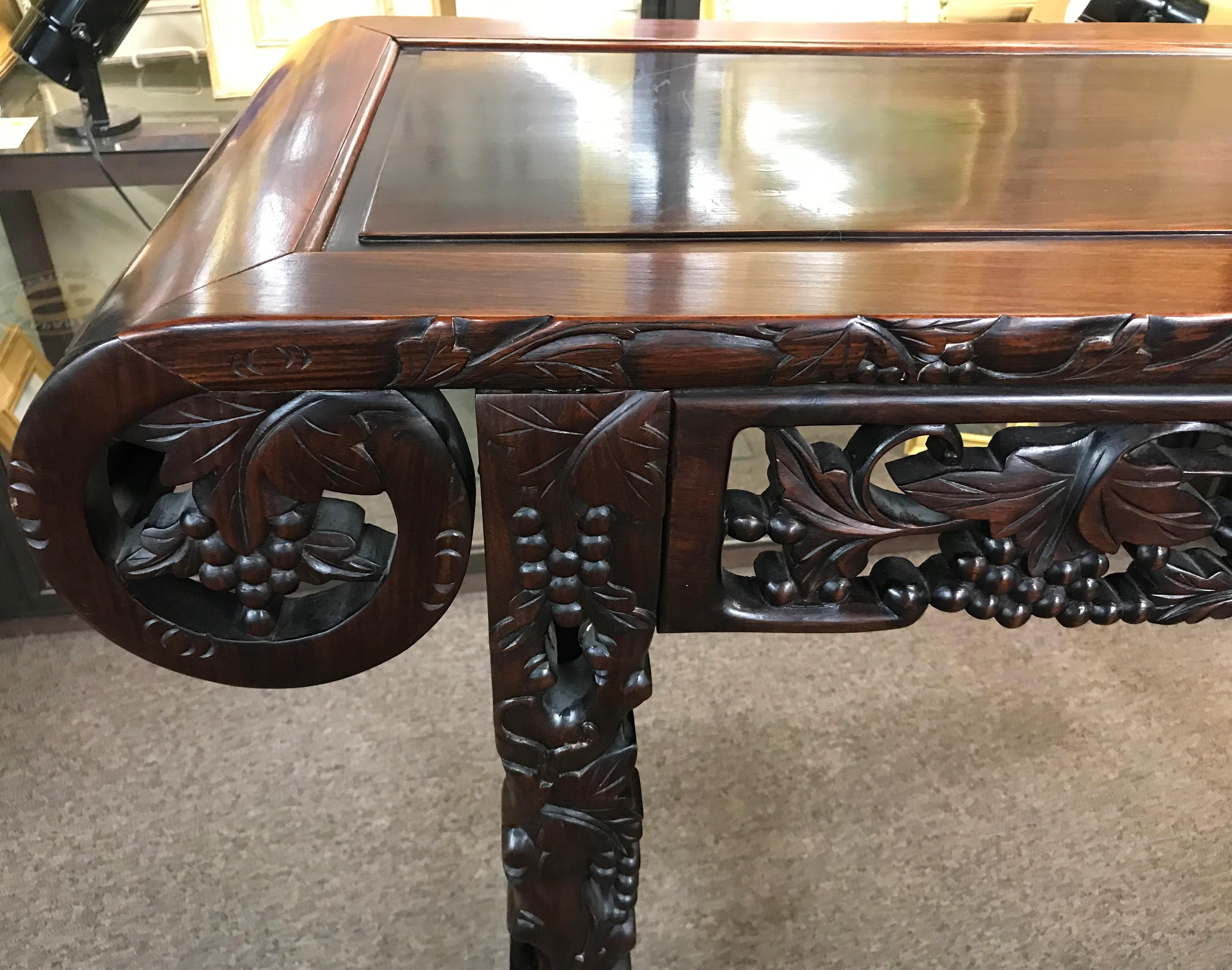 Hand-Carved Chinese Rosewood Carved Altar Table with Reticulated Grape and Leaf Decoration
