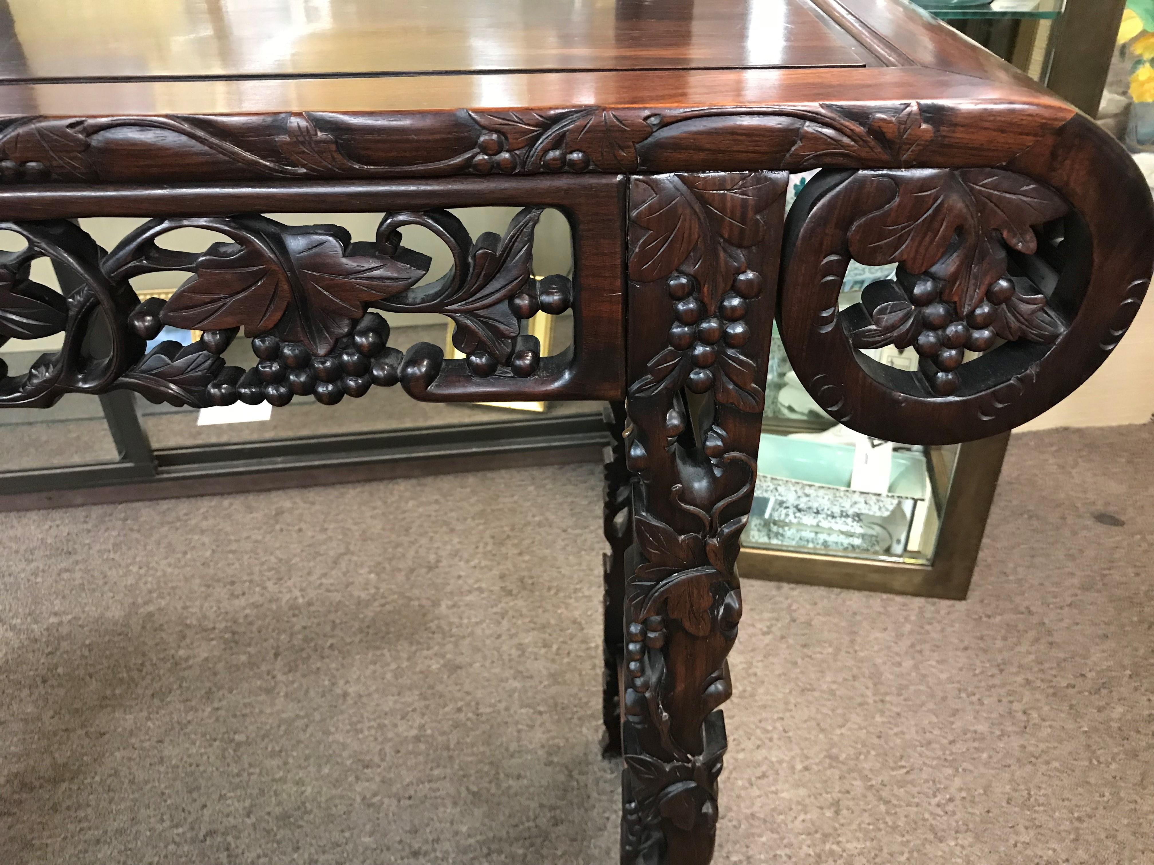 20th Century Chinese Rosewood Carved Altar Table with Reticulated Grape and Leaf Decoration