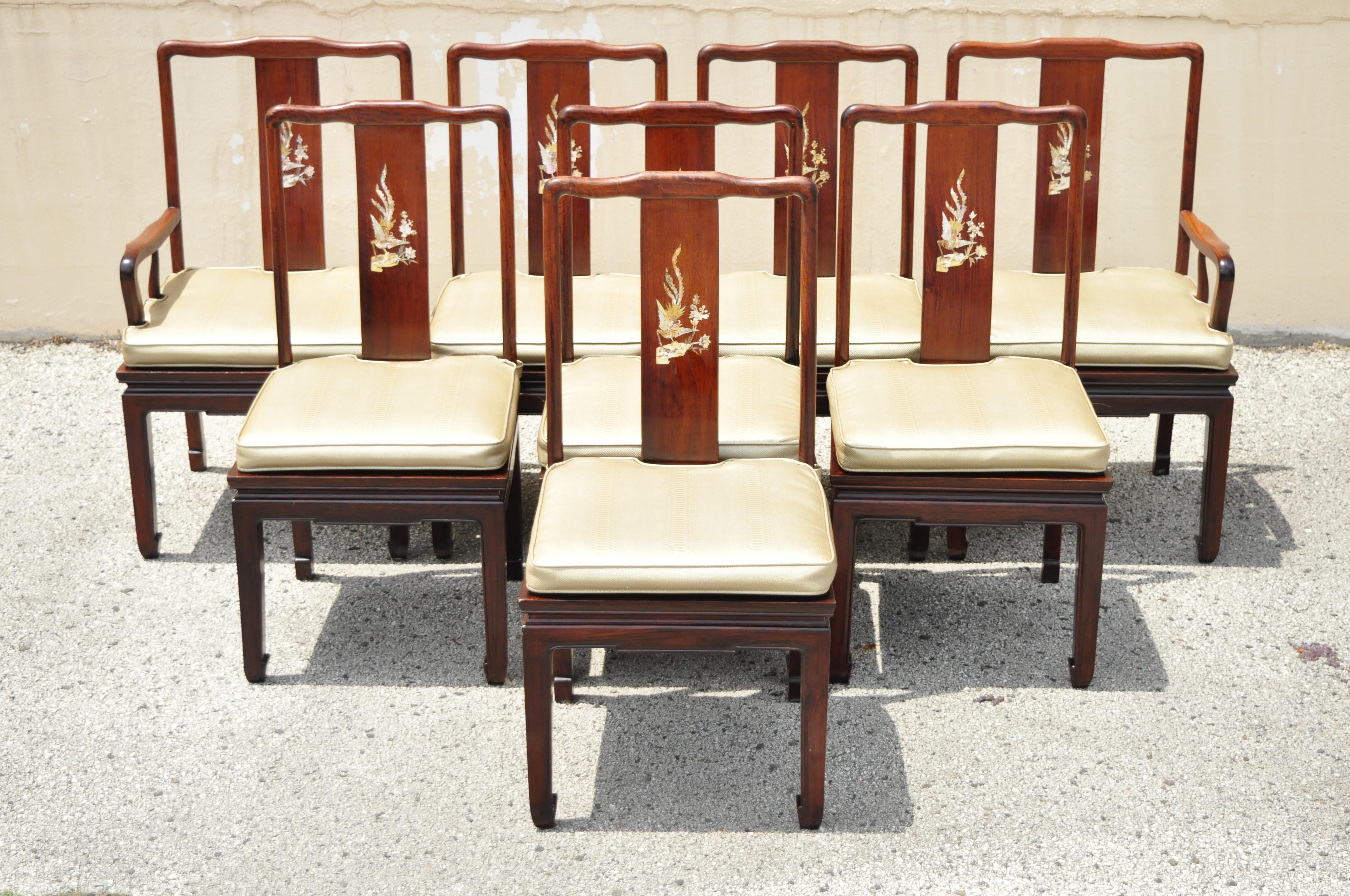 Chinese rosewood cherry Asian dining room set table 8 chairs with mother of pearl inlay - 9pc set. Set includes (1) 24