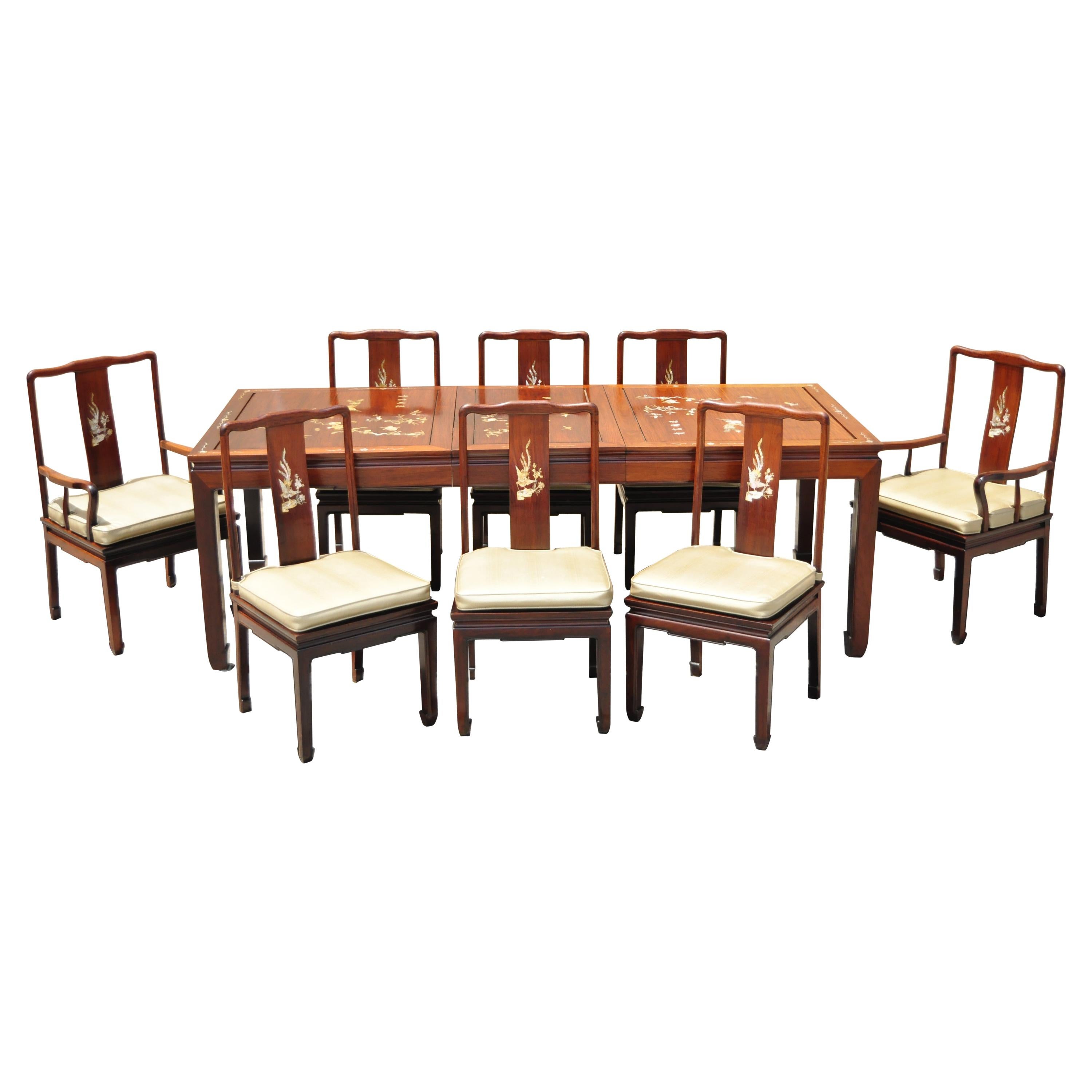 Ensemble de salle à manger asiatique chinois en bois de rose et cerisier 8 chaises, 9 pièces