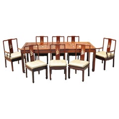 Vintage Chinese Rosewood Cherry Asian Dining Room Set Table 8 Chairs, 9pc Set