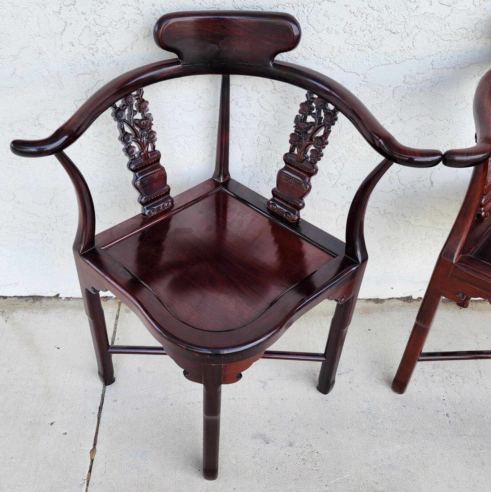 Chinese Rosewood Corner Dining Chairs Vintage - Set of 4 For Sale 5