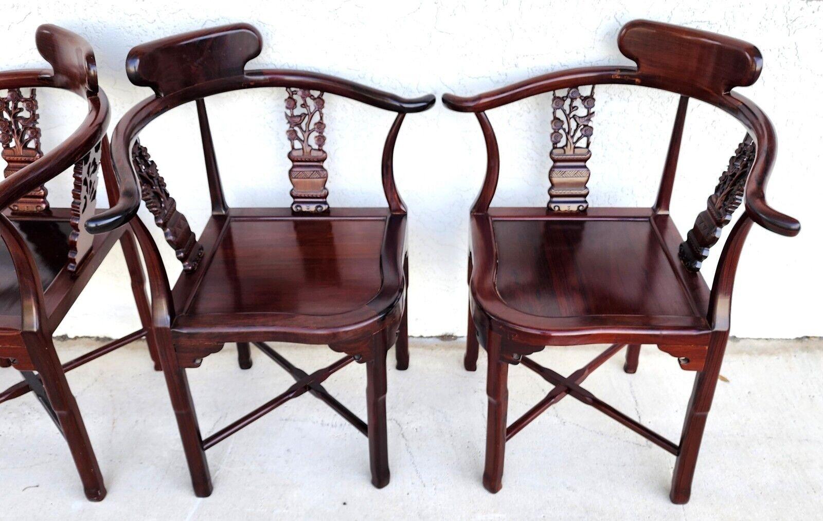 Chinese Chippendale Chinese Rosewood Corner Dining Chairs Vintage - Set of 4 For Sale