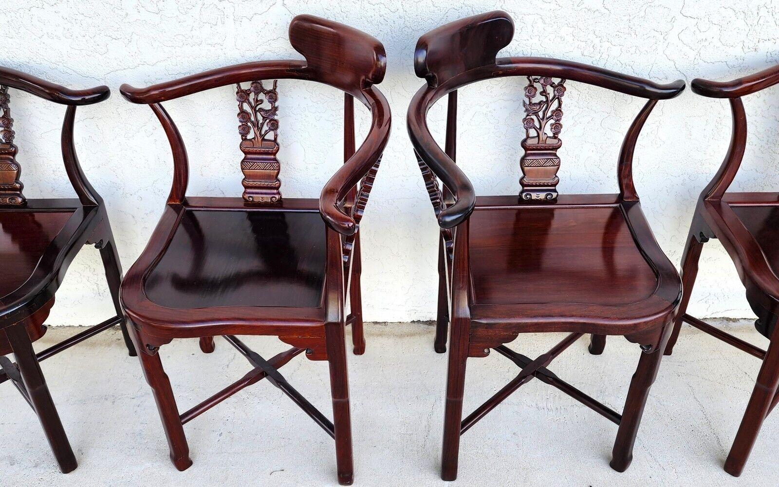 Chinese Rosewood Corner Dining Chairs Vintage - Set of 4 In Good Condition For Sale In Lake Worth, FL