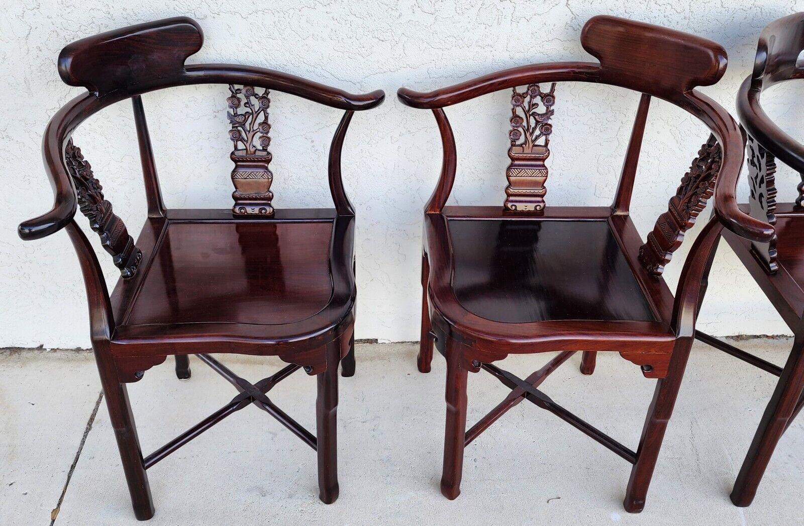 Late 20th Century Chinese Rosewood Corner Dining Chairs Vintage - Set of 4 For Sale