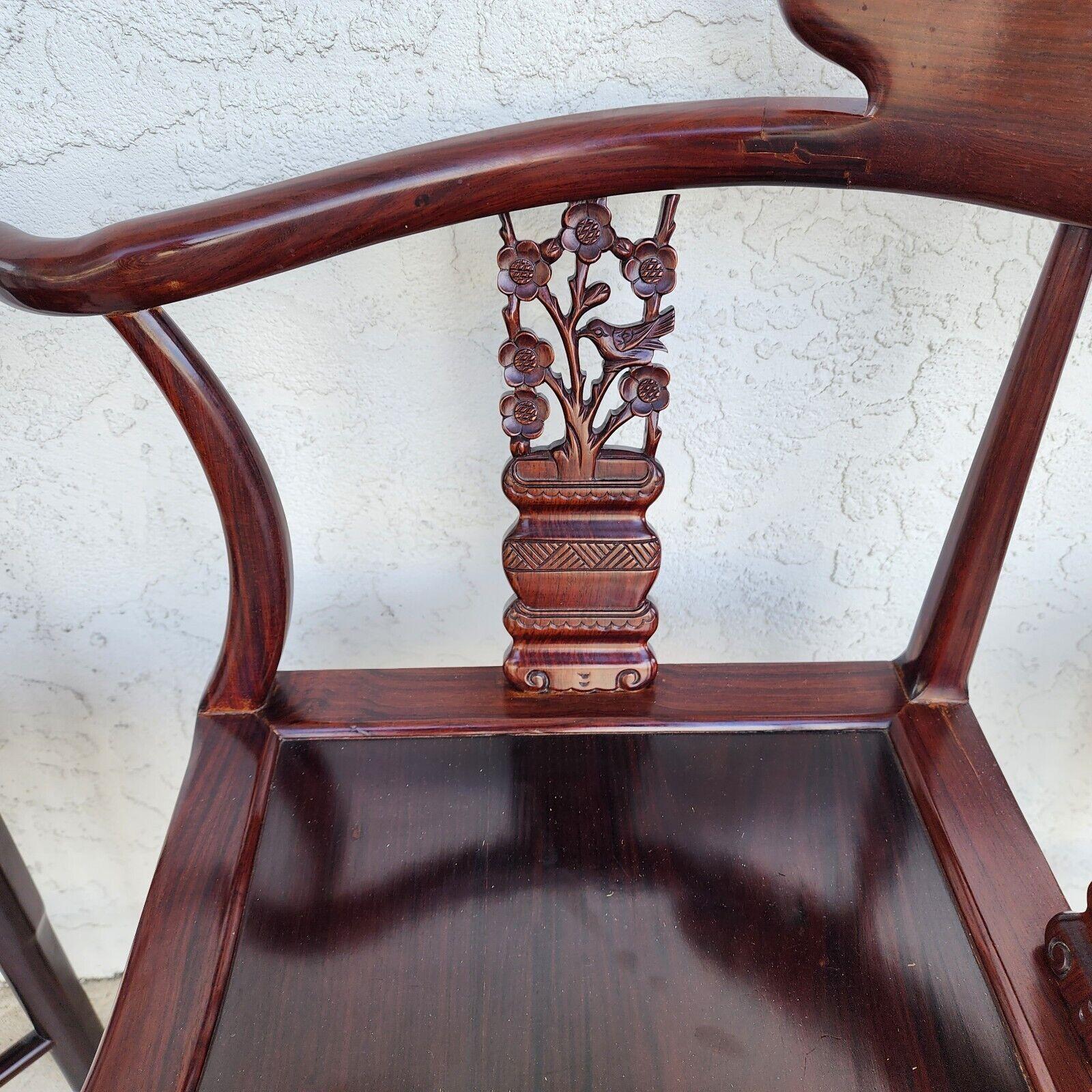 Chinese Rosewood Corner Dining Chairs Vintage - Set of 4 For Sale 1