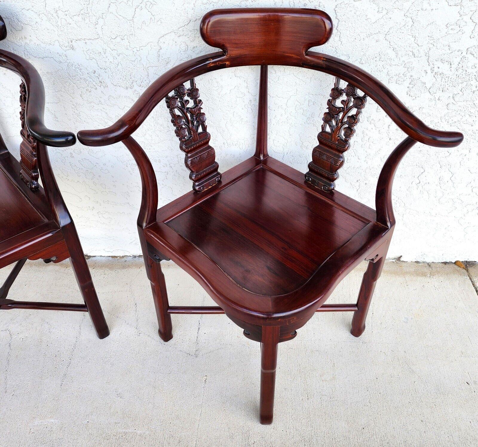 Chinese Rosewood Corner Dining Chairs Vintage - Set of 4 For Sale 2