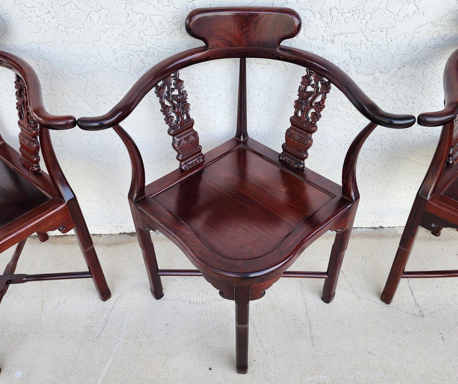 Chinese Rosewood Corner Dining Chairs Vintage - Set of 4 For Sale 3